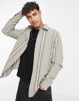 ASOS DESIGN overshirt in grey brushed flannel stripe