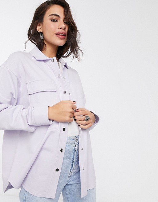 ASOS DESIGN oversized shirt jacket in jersey with poppers