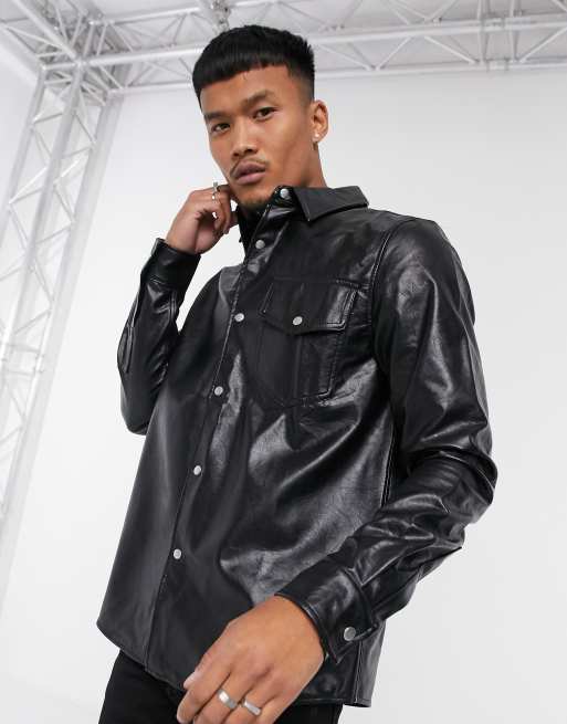 ASOS DESIGN - Overshirt in leerlook in zwart