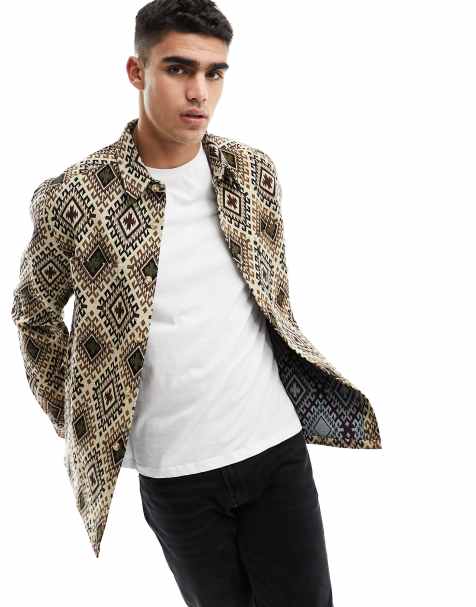 ASOS DESIGN overshirt in neutral tapestry - view 1