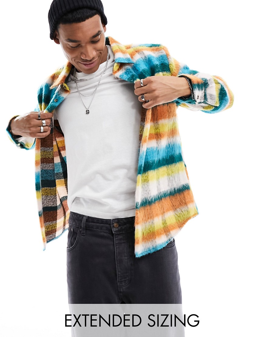 ASOS DESIGN overshirt in textured wool mix multi colour check