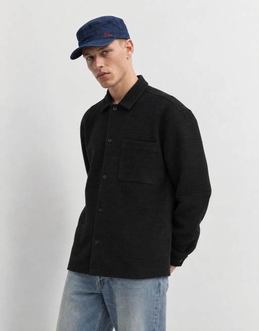ASOS DESIGN overshirt in wafelstructuur in zwart, 10 van 10