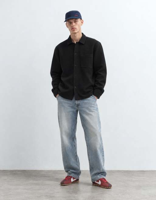 ASOS DESIGN overshirt in wafelstructuur in zwart, 9 van 10