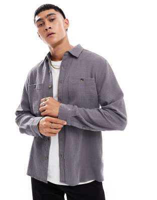 ASOS DESIGN overshirt in waffle in charcoal-Grey