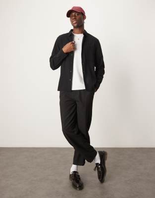 ASOS DESIGN overshirt in waffle with in black - view 1