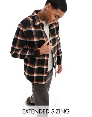 ASOS DESIGN overshirt in wool mix black check