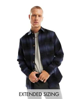 ASOS DESIGN overshirt in wool mix navy shadow check