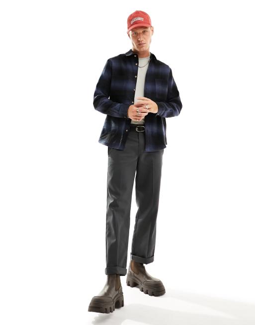 ASOS DESIGN overshirt in wool mix navy shadow check, 2 of 4