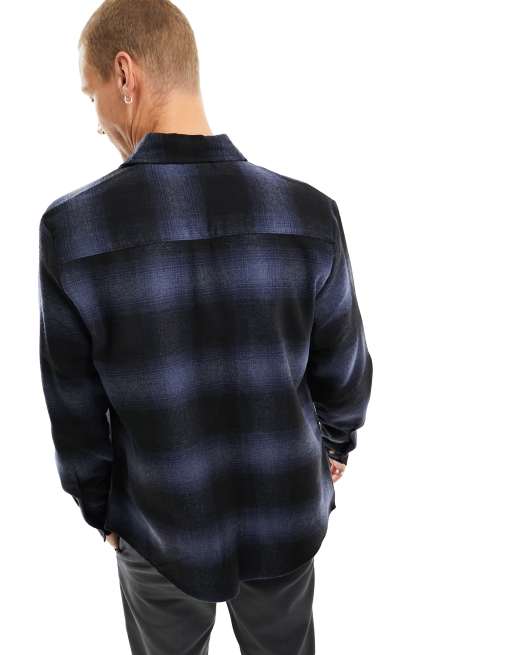 ASOS DESIGN overshirt in wool mix navy shadow check, 3 of 4