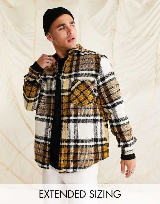 ASOS DESIGN overshirt in yellow wool mix check