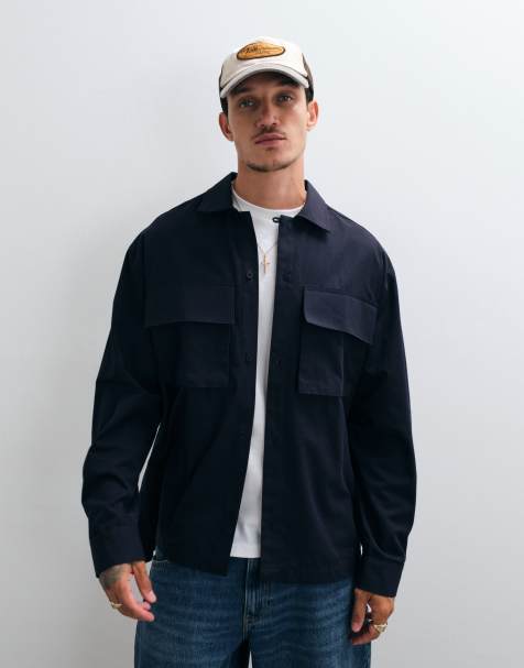 ASOS DESIGN overshirt med cargofickor i marinblått - view 1