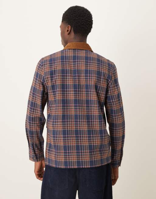 ASOS DESIGN - Overshirt met corduroy kraagje in marineblauw, 3 van 5