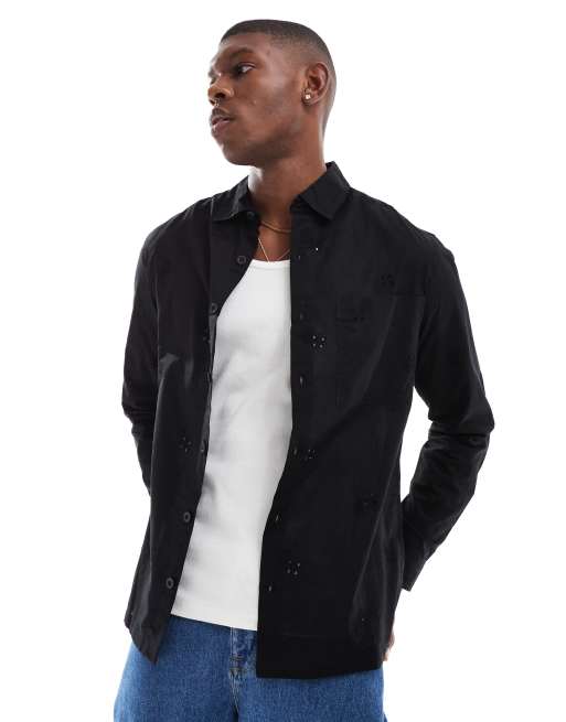 ASOS DESIGN - Overshirt met geborduurde bloemen in zwart