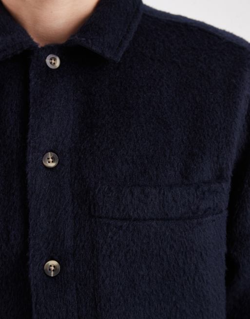 ASOS DESIGN - Overshirt met geborstelde wollook in marineblauw, 5 van 5