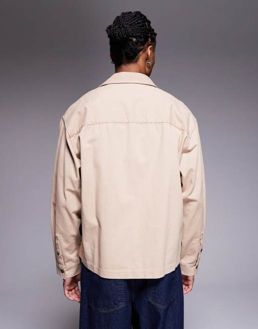 ASOS DESIGN - Overshirt met verspreide borduursels en twee zakken in stone, 3 van 5