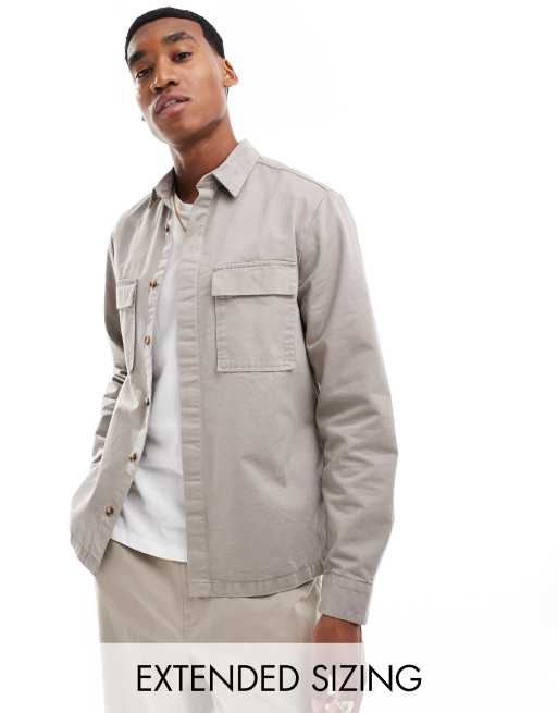 ASOS DESIGN - Overshirt met vierkante kraag en opgestikte zak in grijs