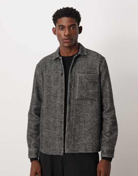 ASOS DESIGN - Overshirt met visgraatmotief en textuur in zwart - view 1