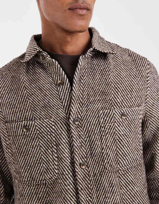 ASOS DESIGN - Overshirt met visgraatpatroon in bruin, 5 van 5