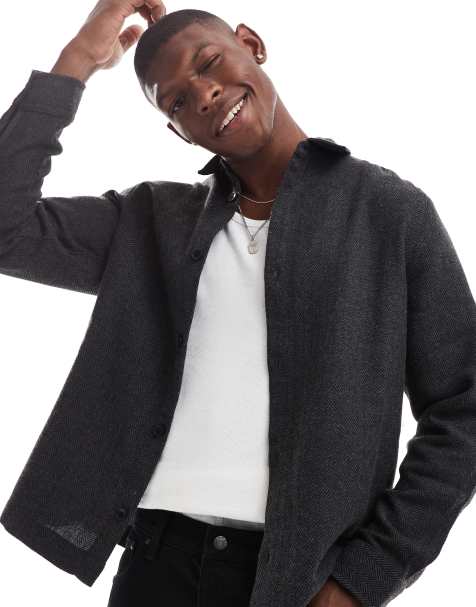 ASOS DESIGN - Overshirt met wollook in antraciet - view 1