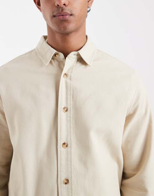 ASOS DESIGN - Overshirt met workwear-badge in beige, 5 van 5