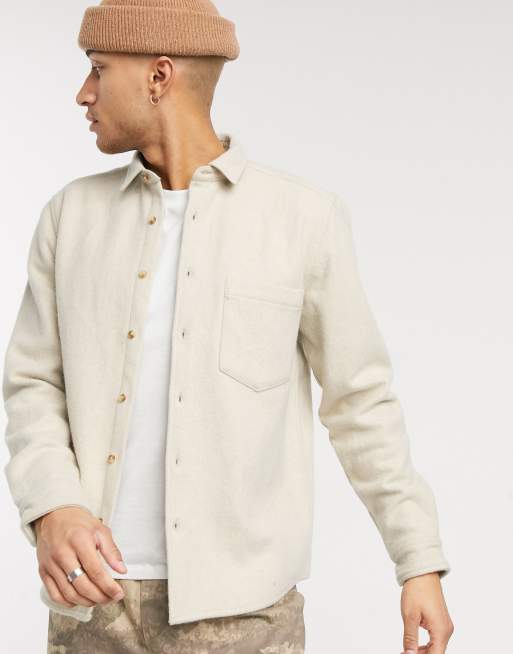ASOS DESIGN – Overshirt oversize z mieszanki wełny w kolorze ecru