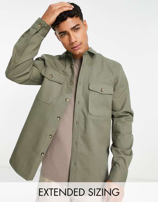 ASOS DESIGN overshirt shacket in khaki