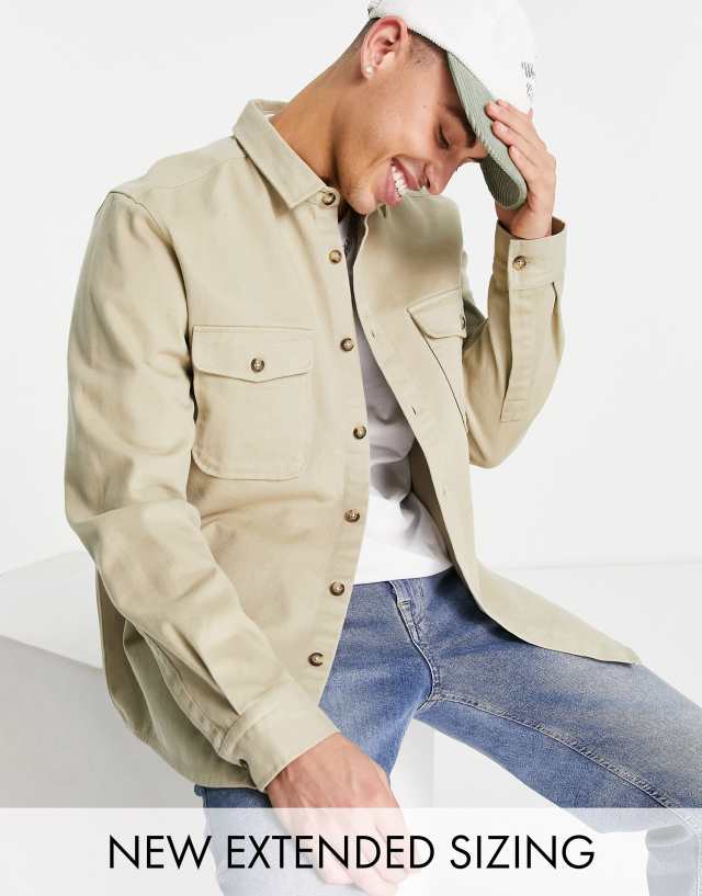 ASOS DESIGN overshirt shacket in stone