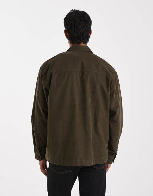 ASOS DESIGN - Overshirt van corduroy met verborgen knopen in donker kaki, 4 van 6