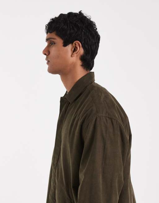 ASOS DESIGN - Overshirt van corduroy met verborgen knopen in donker kaki, 5 van 6
