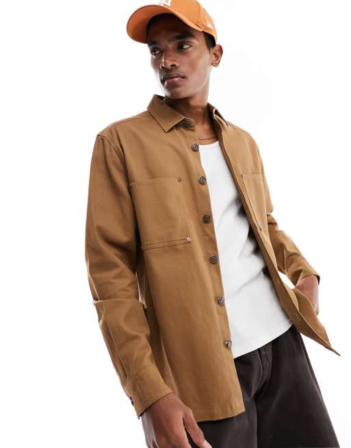 ASOS DESIGN - Overshirt van katoen met grote zakken in bruin