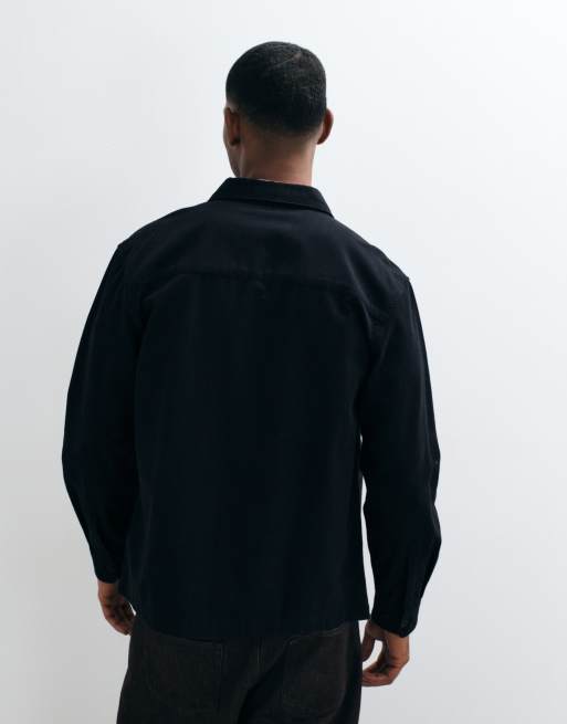 ASOS DESIGN overshirt van katoenen keperstof in zwart, 3 van 5