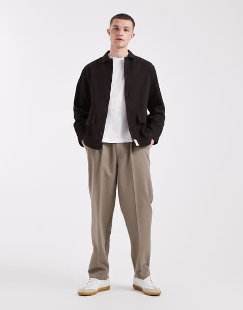 ASOS DESIGN - Overshirt van katoenen keperstof met badge in bruin - view 1