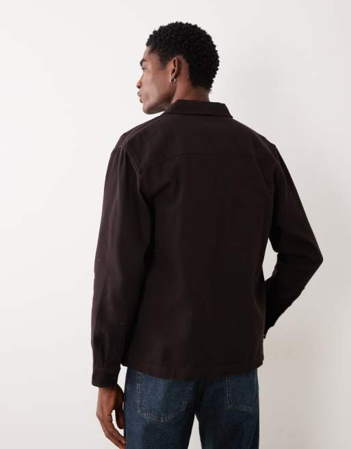 ASOS DESIGN - Overshirt van katoenen keperstof met badge in bruin, 5 van 5