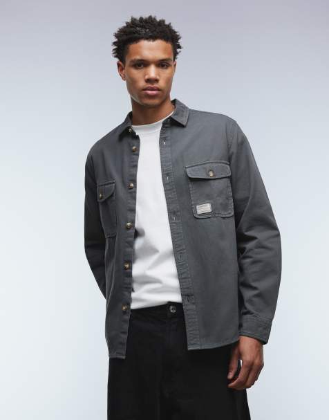 ASOS DESIGN - Overshirt van keperstof met badge in zwart met wassing - view 1