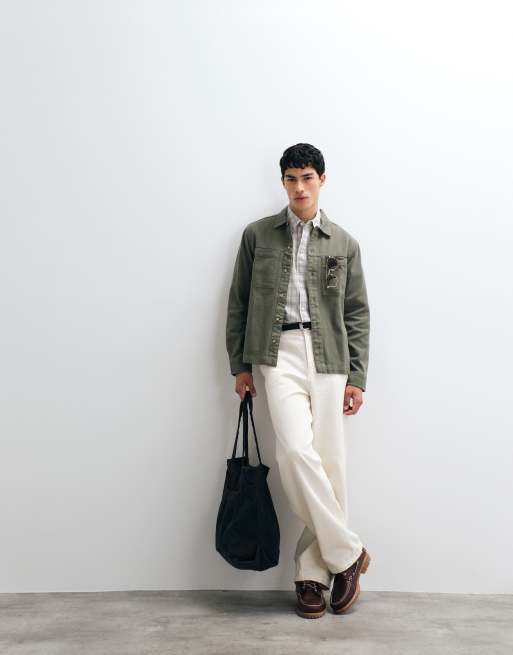 ASOS DESIGN - Overshirt van zware katoenen keperstof in kaki, 2 van 5