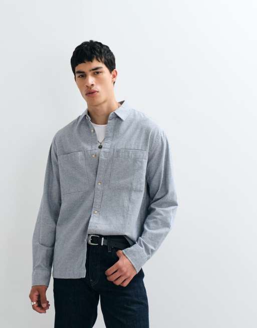 ASOS DESIGN overshirt with chest pockets in blue, 4 of 5
