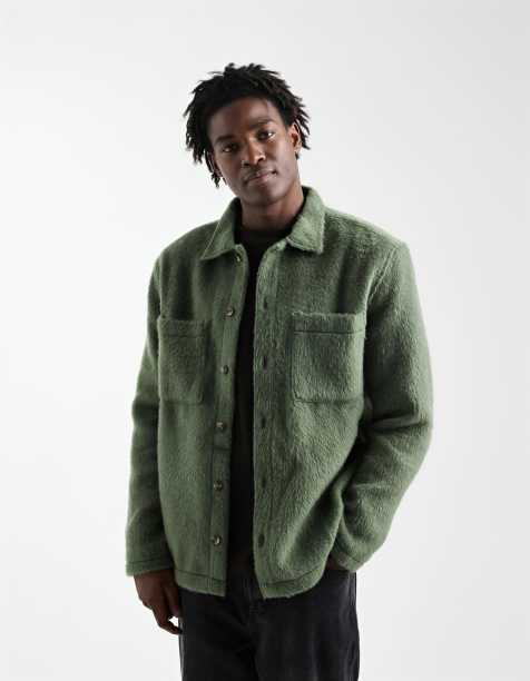 ASOS DESIGN textured overshirt with chest pockets in green