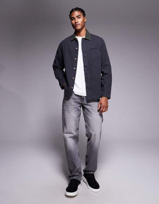 ASOS DESIGN overshirt with contrast collar in black, 2 of 5