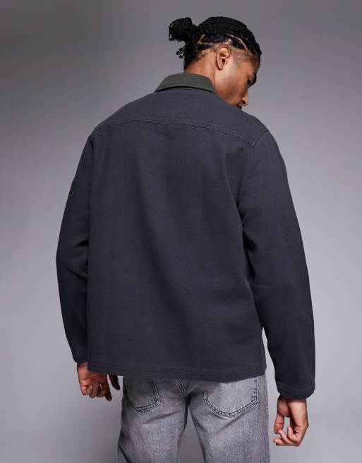 ASOS DESIGN overshirt with contrast collar in black, 3 of 5
