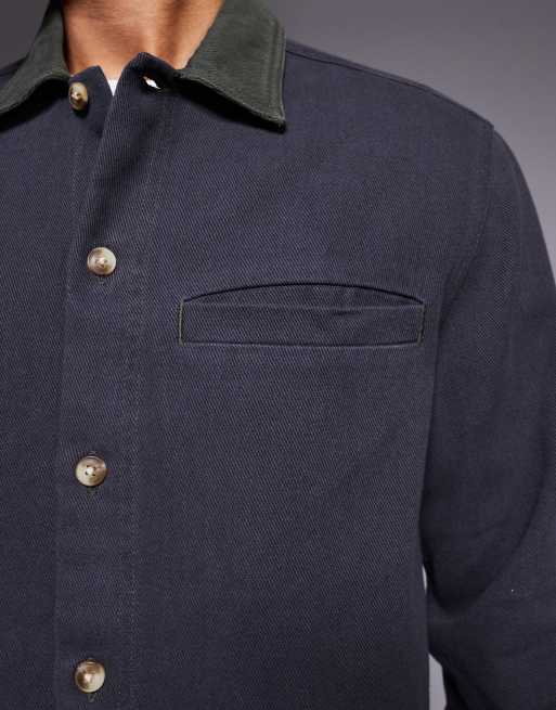 ASOS DESIGN overshirt with contrast collar in black, 5 of 5