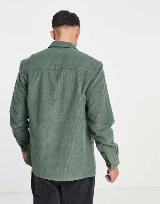 ASOS DESIGN overshirt with double pockets in green cord