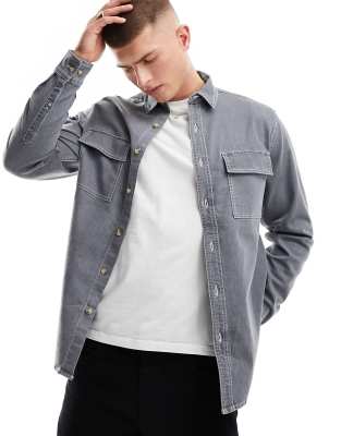 Asos Design Overshirt With Double Pockets In Washed Black