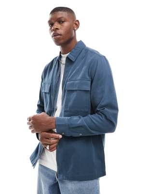 ASOS DESIGN overshirt with front zip in blue