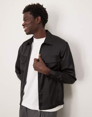 Asos Design Overshirt With Patch Pockets In Black