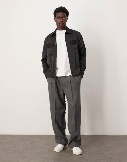 ASOS DESIGN overshirt with patch pockets in black