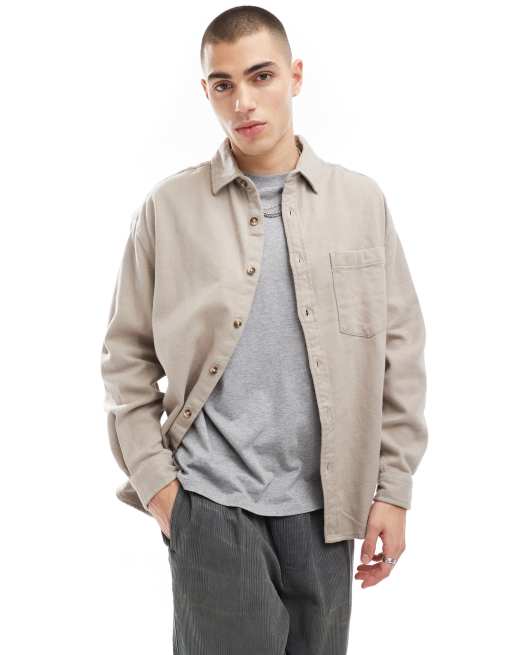 ASOS DESIGN overshirt with pocket details in light gray