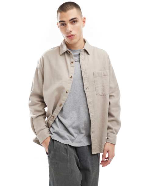 ASOS DESIGN overshirt with pocket details in light grey - view 1
