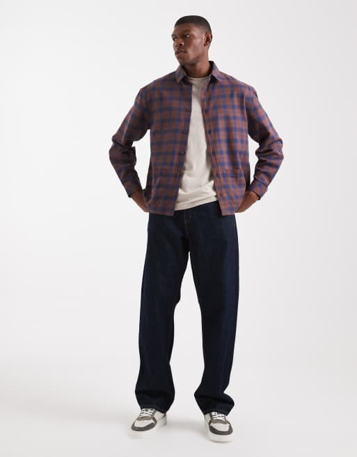 ASOS DESIGN overshirt with pockets in brown check , 2 of 5