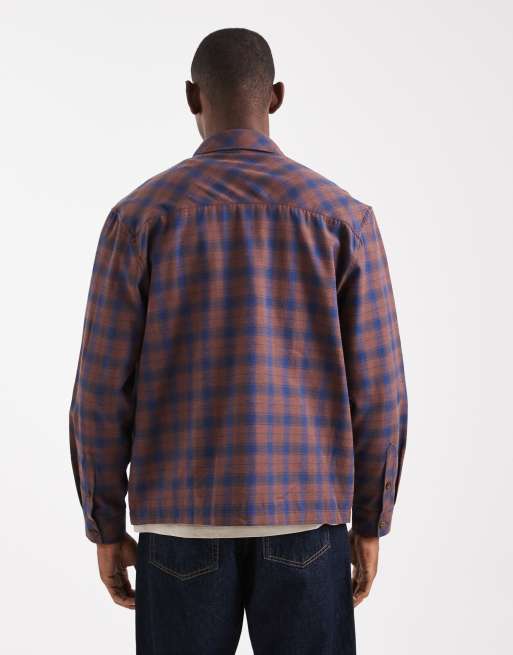 ASOS DESIGN overshirt with pockets in brown check , 3 of 5