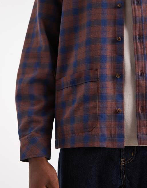 ASOS DESIGN overshirt with pockets in brown check , 5 of 5